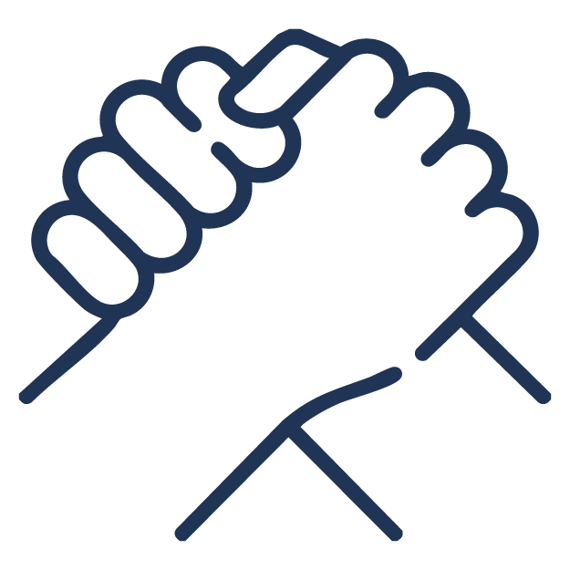 A simple, pixelated line drawing of two hands grasping each other in a handshake or arm wrestling pose, symbolizing unity, partnership, opportunity, or competition—perfect for representing educational enrichment.