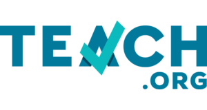 Teach_OrgLogo Logo for TEACH.org, with the word TEACH in bold blue letters symbolizing educational opportunity. The letter A is stylized as a checkmark. .org appears in smaller blue text to the right.